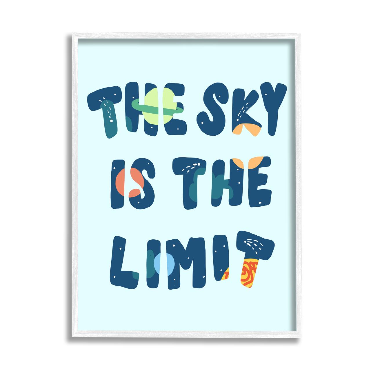 Stupell Industries Sky Is the Limit Quote Space Planet Typography in White Frame Wall Art